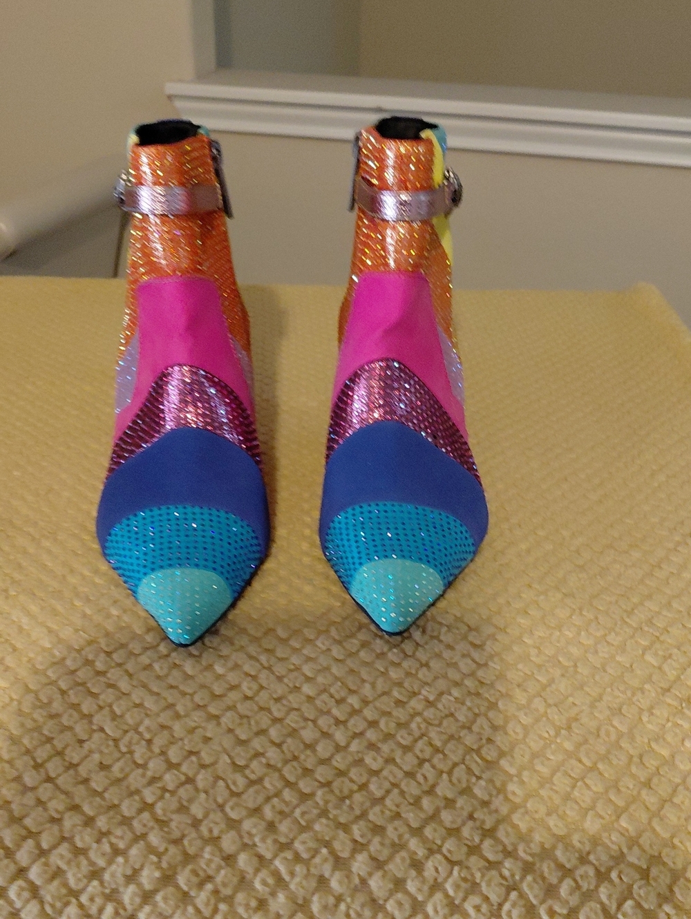 Multicolor Pointed Toe Women’s Ankle Boots - Vibrant Colorblock Fashion